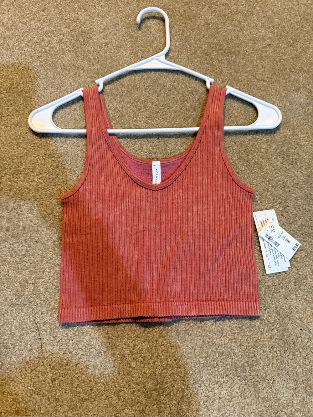 Aeropostale Ribbed V-Neck Cropped Wear Both Ways Tank Top - Rust